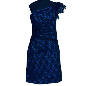 Mori Lee Blue Lace One Shoulder Dress Black size 12 Evening Cocktail Wedding